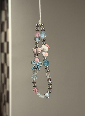 韩系可爱手机链挂件kt翅膀蓝粉设计ccd挂件ins风手链相机挂件手绳