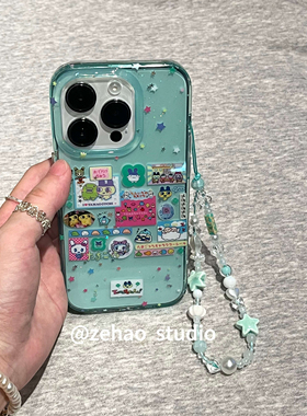 ins闪粉半透绿拓麻歌子双层印花韩系14适用iphone16promax苹果16pro手机壳苹果16/13软15Promax保护套15女