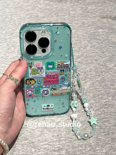 ins闪粉半透绿拓麻歌子双层印花韩系14适用iphone16promax苹果16pro手机壳苹果16/13软15Promax保护套15女