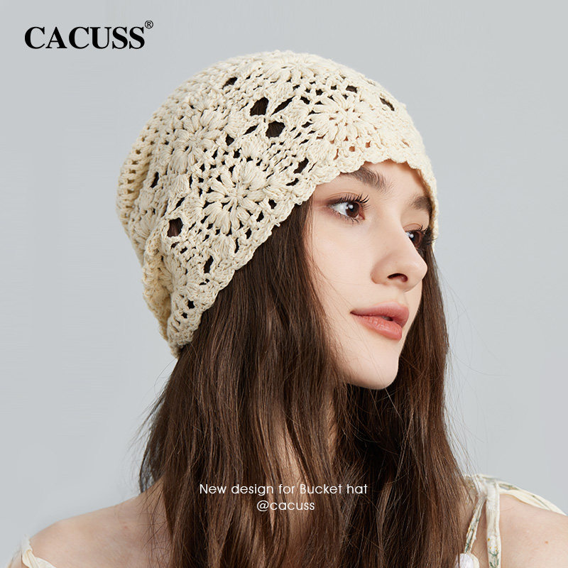 CACUSS手工钩花镂空针织帽薄款图片