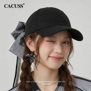 CACUSS格纹飘带鸭舌帽子女春季棒球帽时尚清新耳饰套装韩版显脸小