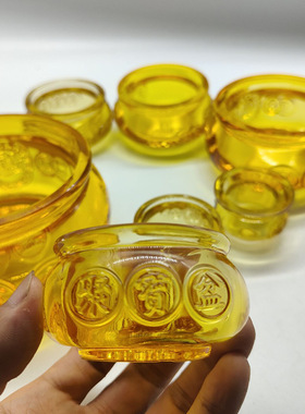 水晶发财树聚宝盆摆件黄色琉璃水晶元宝工艺品礼品公司开业庆典