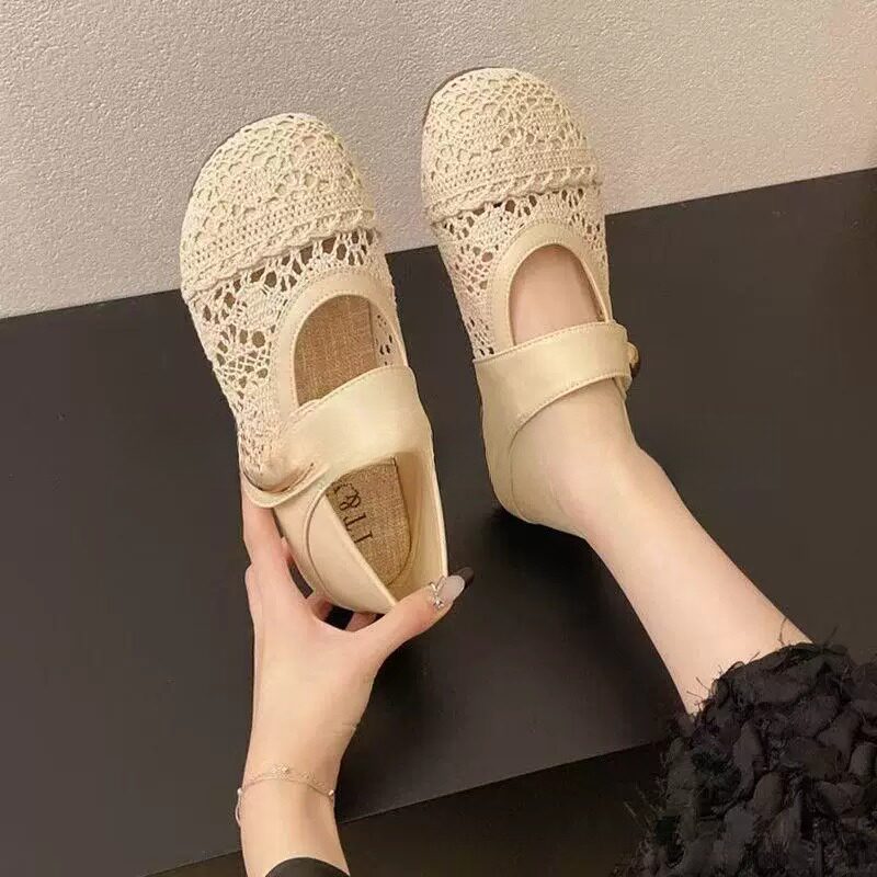 鞋子女一脚蹬孕妇法式玛丽珍亚麻