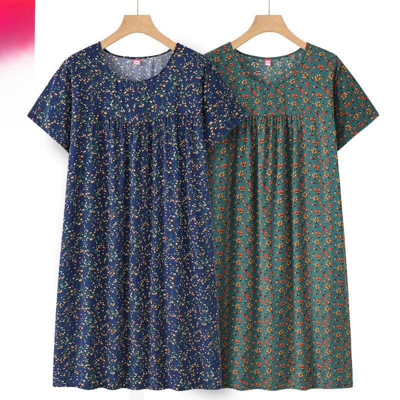 中老年人棉绸短袖睡裙女夏款宽松