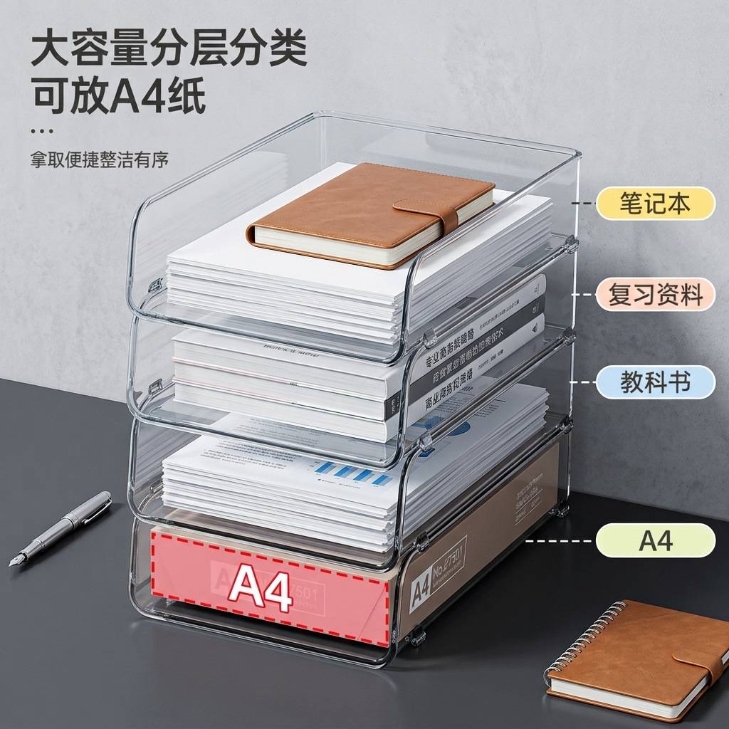 透明桌面收纳整理盒A4纸文件架