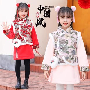 小女孩中国风连衣裙宝宝过年衣服 儿童拜年服汉服女童加绒加厚唐装