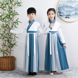 儿童汉服古装国学服女童男童书童中国风服装三字经小学生演出服女