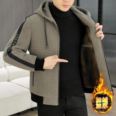 秋冬季加绒厚毛呢大衣男潮