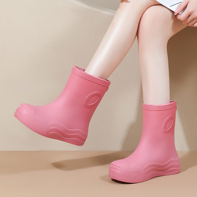 糖果色防水防滑加绒雨靴女款中筒 韩版耐磨时尚雨鞋新款女外穿