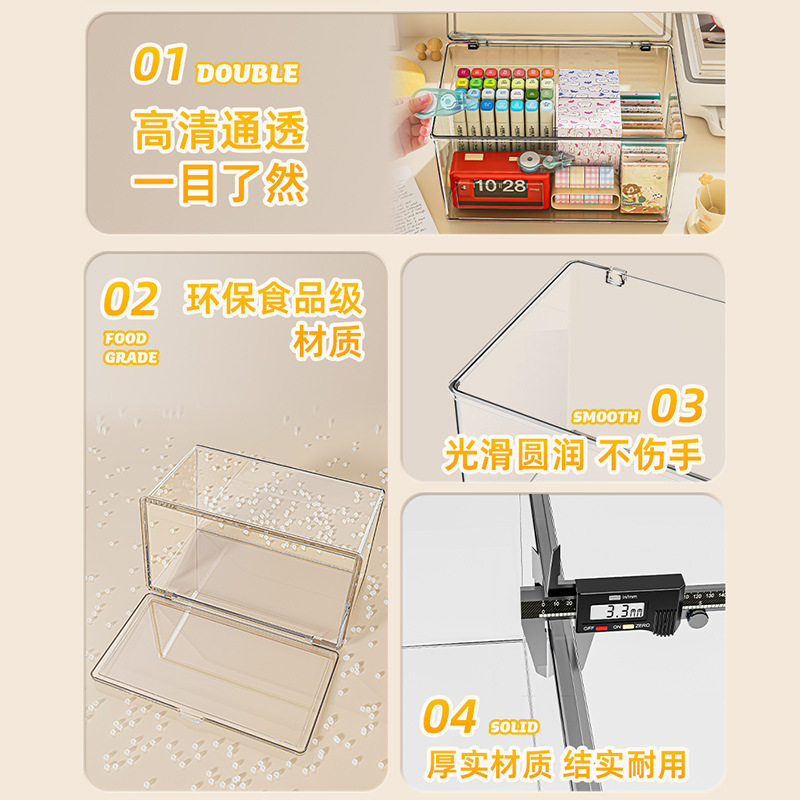 收纳盒家用宿舍化妆品桌面客厅整理盒子卧室塑料透明抽屉式储物盒