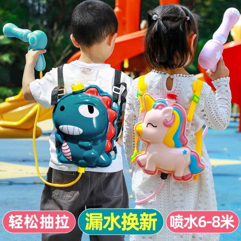儿童背包水枪玩具沙滩戏水夏天抽拉式电动泼水节呲水枪摆地摊批发