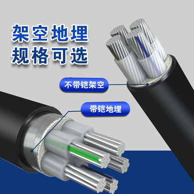 国标YJLV铝芯电缆线3 4 5芯10/16/25/35平方铝芯电缆铠装铝电缆线