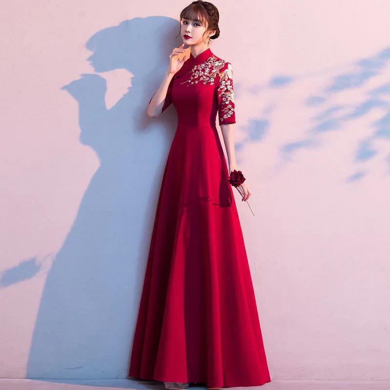 红色新娘礼服结婚2025年新款优雅洋气酒红色中式回门敬酒长裙