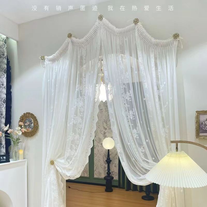 速发穹顶式纱帘法式拱形门洞窗帘门帘蕾丝纱帘衣帽间帘