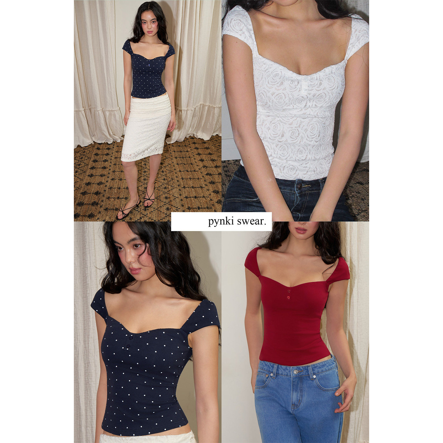PynkiSwear 带胸垫短袖T恤女大领口弹力修身显瘦短上衣基础百搭