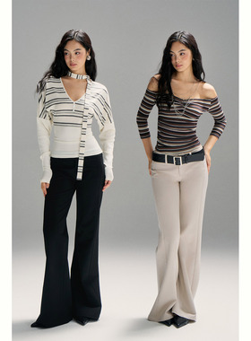 PynkiSwear 奶茶色/黑色低腰微喇西装裤女显瘦百搭垂感休闲长裤秋