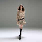 连衣裙小众衬衫 PynkiSwear 卡其色格纹翻领宽松木耳边短款 百褶裙