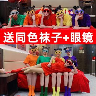 不一样闺蜜装糖果色t恤女彩色姐妹装团建工作服班服定制纯棉短袖.