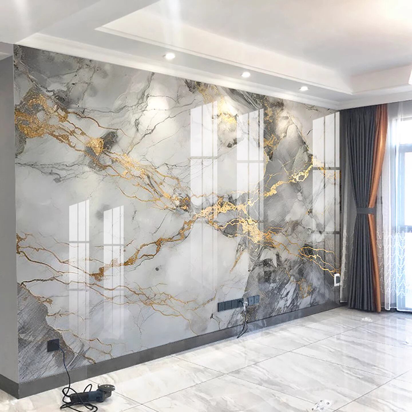 2026新款碳晶板电视背景墙板轻奢大理石客厅集成护墙板纤维板装饰
