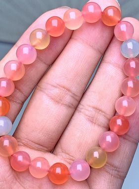 天然盐源玛瑙手链 多彩清新粮果色透体玛瑙圆珠时尚手串饰品