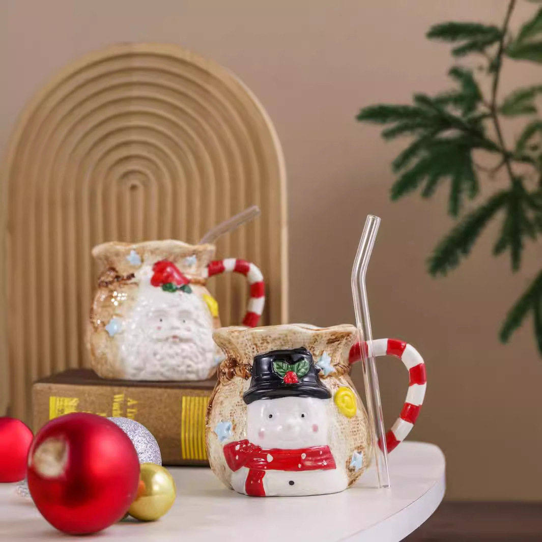 手绘圣诞马克杯大容量陶瓷杯子创意复古布袋老人水杯女生圣诞礼物,餐饮具,马克杯,淘宝优惠券,粉丝福利购,淘宝优惠卷