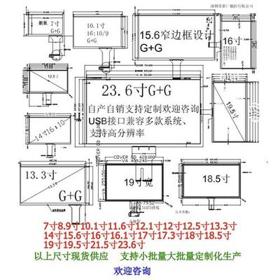 电容触摸屏7寸10寸11.6寸13.3寸14寸15.6寸7.3寸21.23.6寸USB免驱