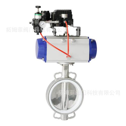拓姆菲气动四氟蝶阀304不锈钢四氟腐蚀定制对夹式蝶衬氟耐腐蚀