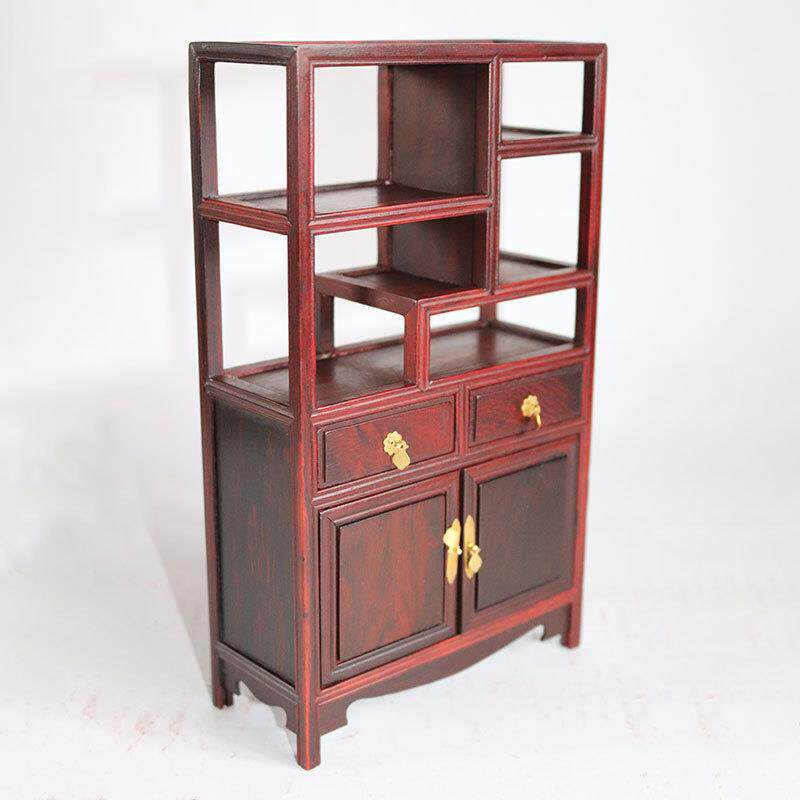 仿古明清微缩微型小家具模型红酸枝书架橱红木工艺品书房中式摆件