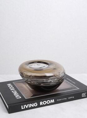 简约手工玻璃渐变色绕丝花瓶家居样板房客厅插花摆件手工玻璃花瓶