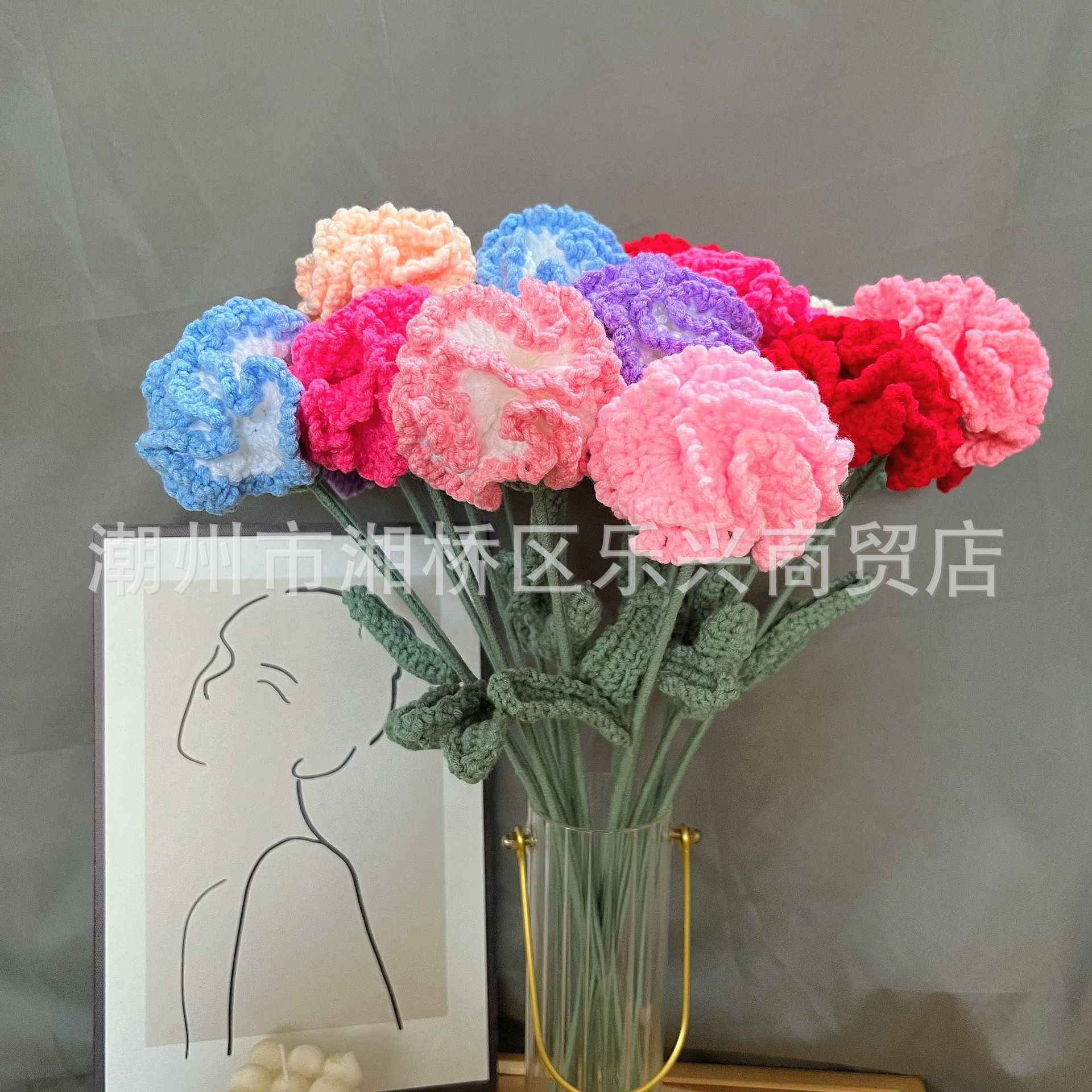 成品手工钩针编织康乃馨花束手工仿真花