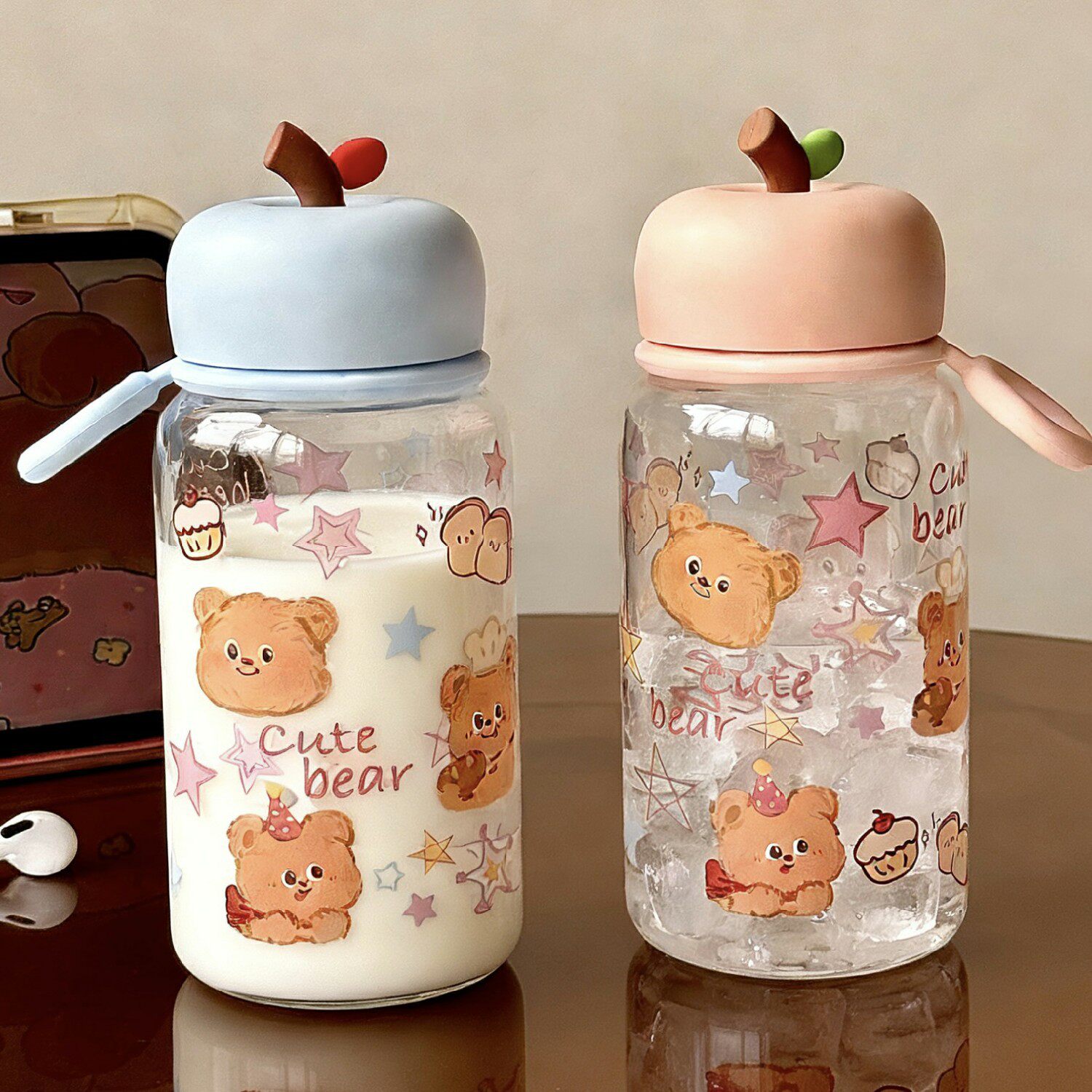女士个人专用水杯学生大容量可爱星星黄油熊水杯女生高颜值杯子