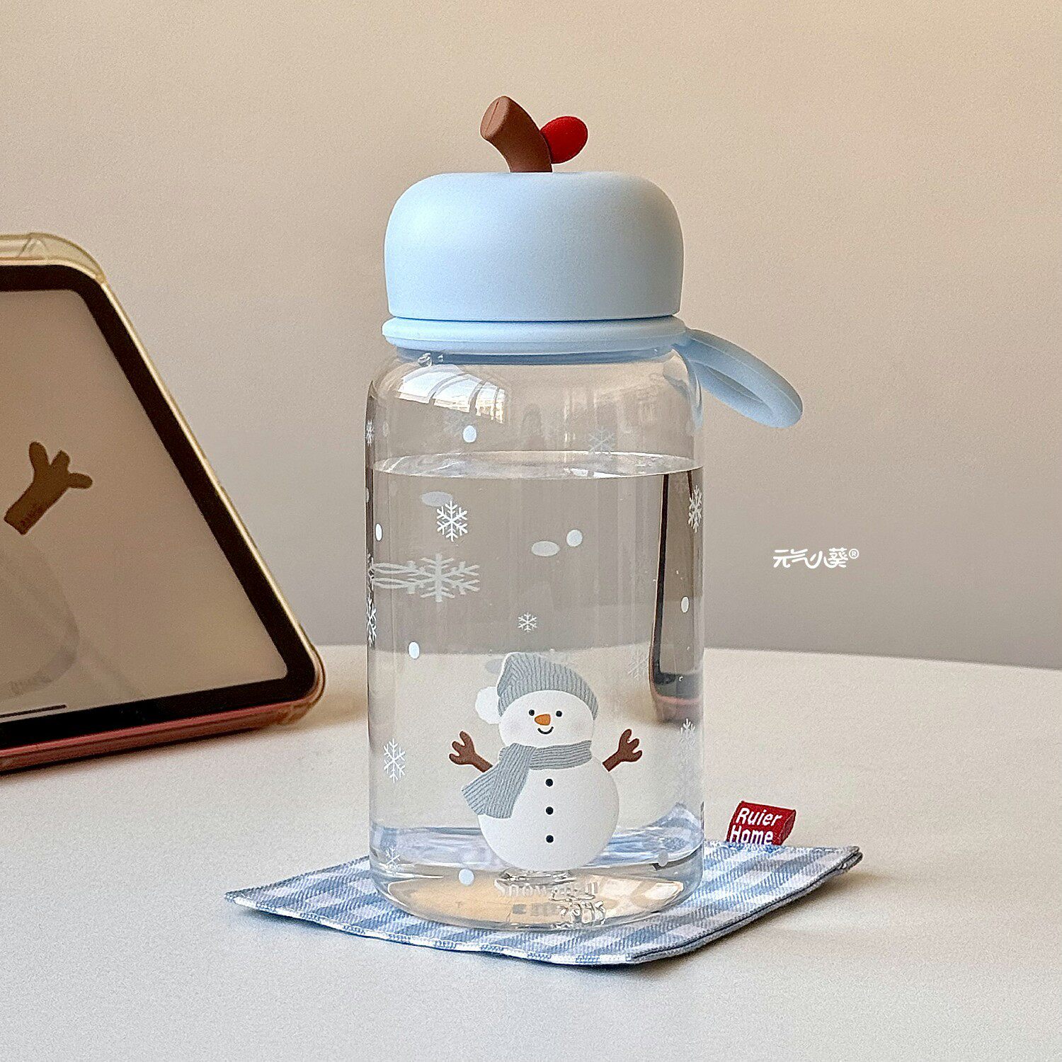 巨好看的水杯可爱雪人透明水杯学生小众简约不撞款便携式大容量杯