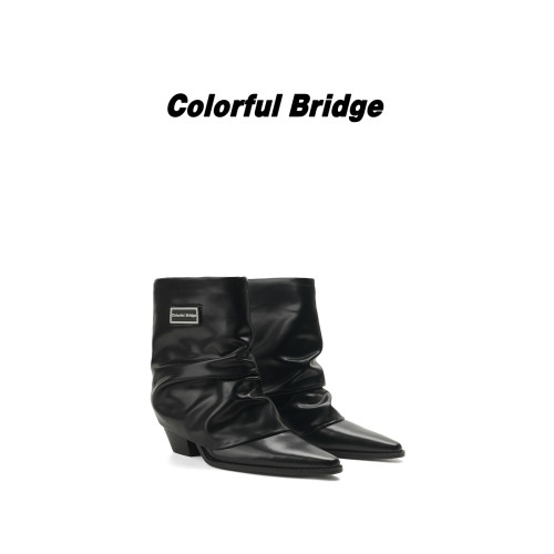 Colorful Bridge【暮蚀】小方头一脚蹬堆堆靴 粗跟褶皱女士矮靴