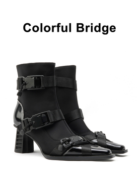 Colorful Bridge丨时装机能靴 磁吸锁扣黑色方头女士小短靴