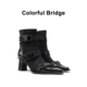 机能靴 时装 磁吸锁扣黑色方头女士小短靴 Bridge Colorful