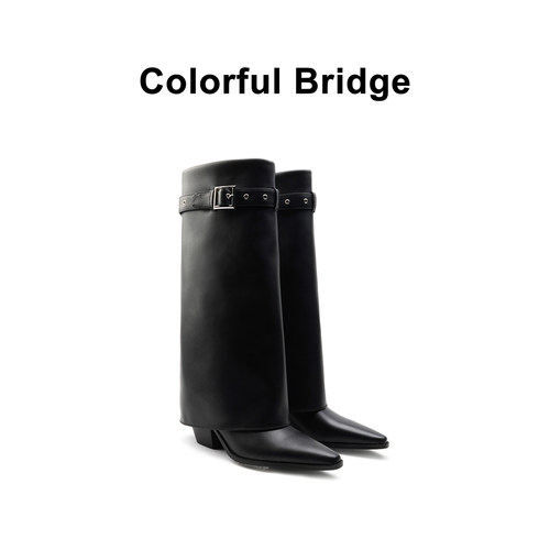 皮带扣粗跟裤管靴ColorfulBridge