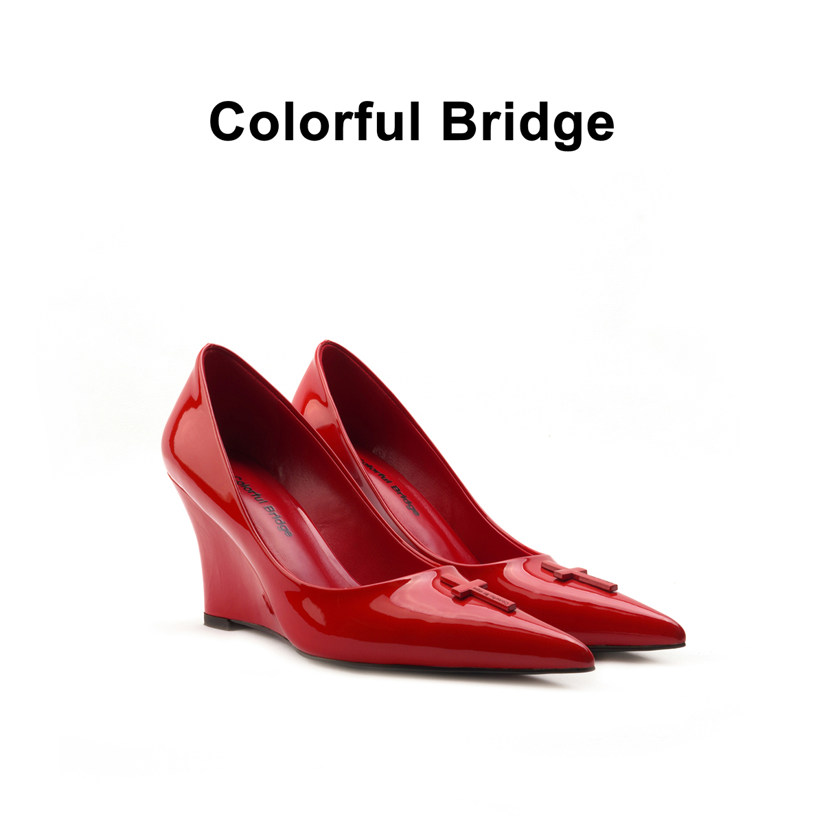 Colorful Bridge丨Crucifix十字架系列 新年红坡跟高跟鞋女士单鞋