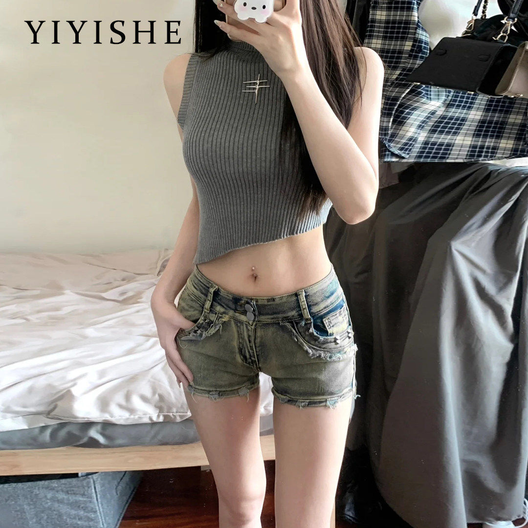 美式复古牛仔短裤女2026夏季新款紧身弹力辣妹性感包臀低腰热裤子