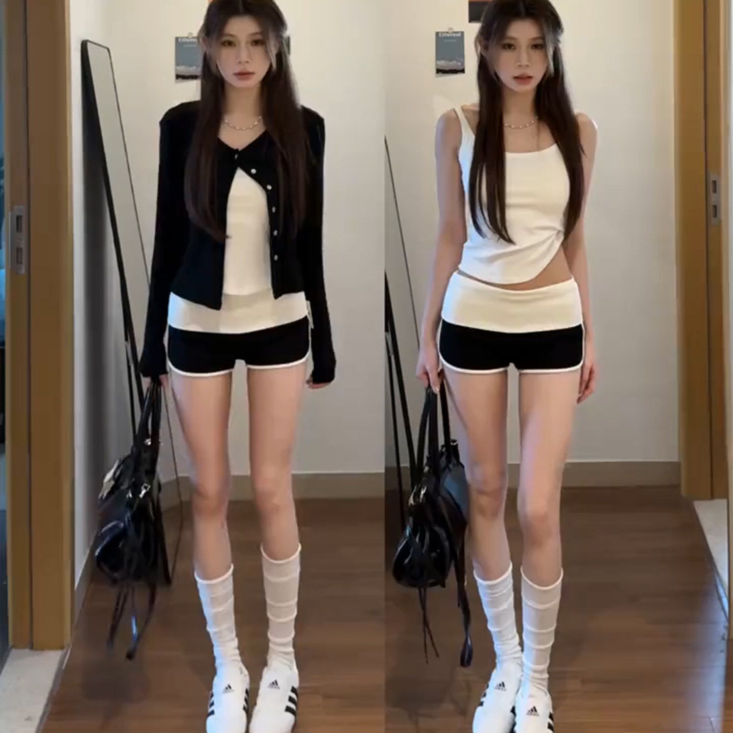 侧白条辣妹短裤女春秋202