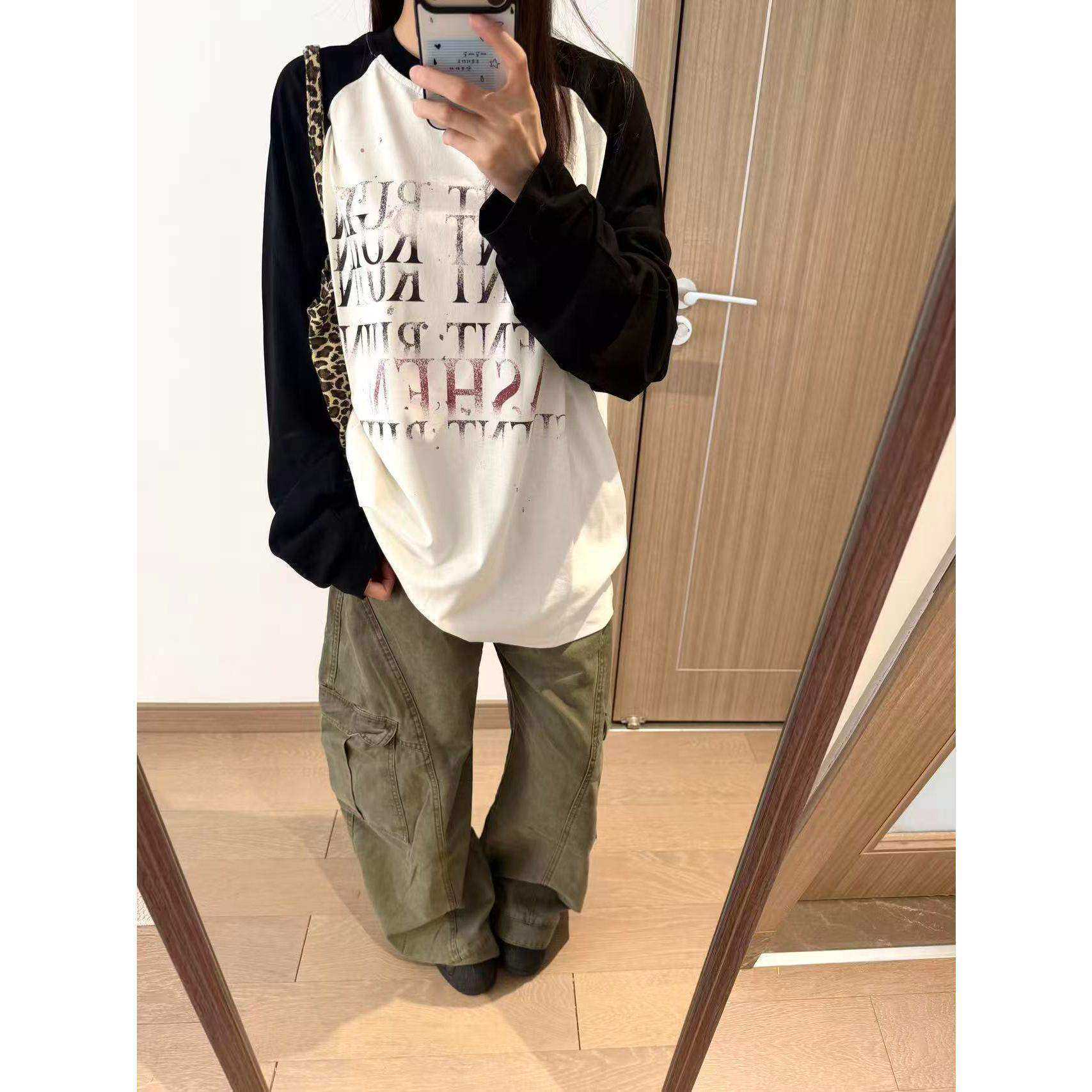 捡漏专柜撤回尾单大牌正品上衣印花秋季拼色长袖T恤女