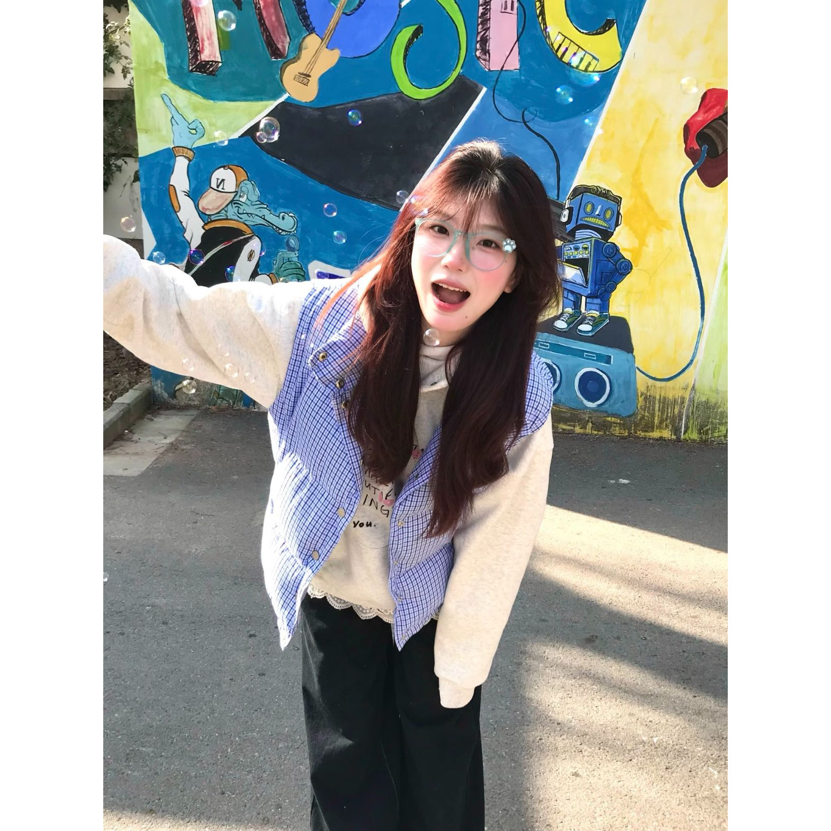 女装格纹刺绣格子棉服马甲保暖无袖背心外套女