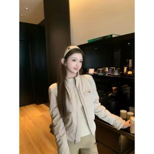 米色面包服女2025年冬季新款韩版韩系短款收腰立领机车棉服外套潮