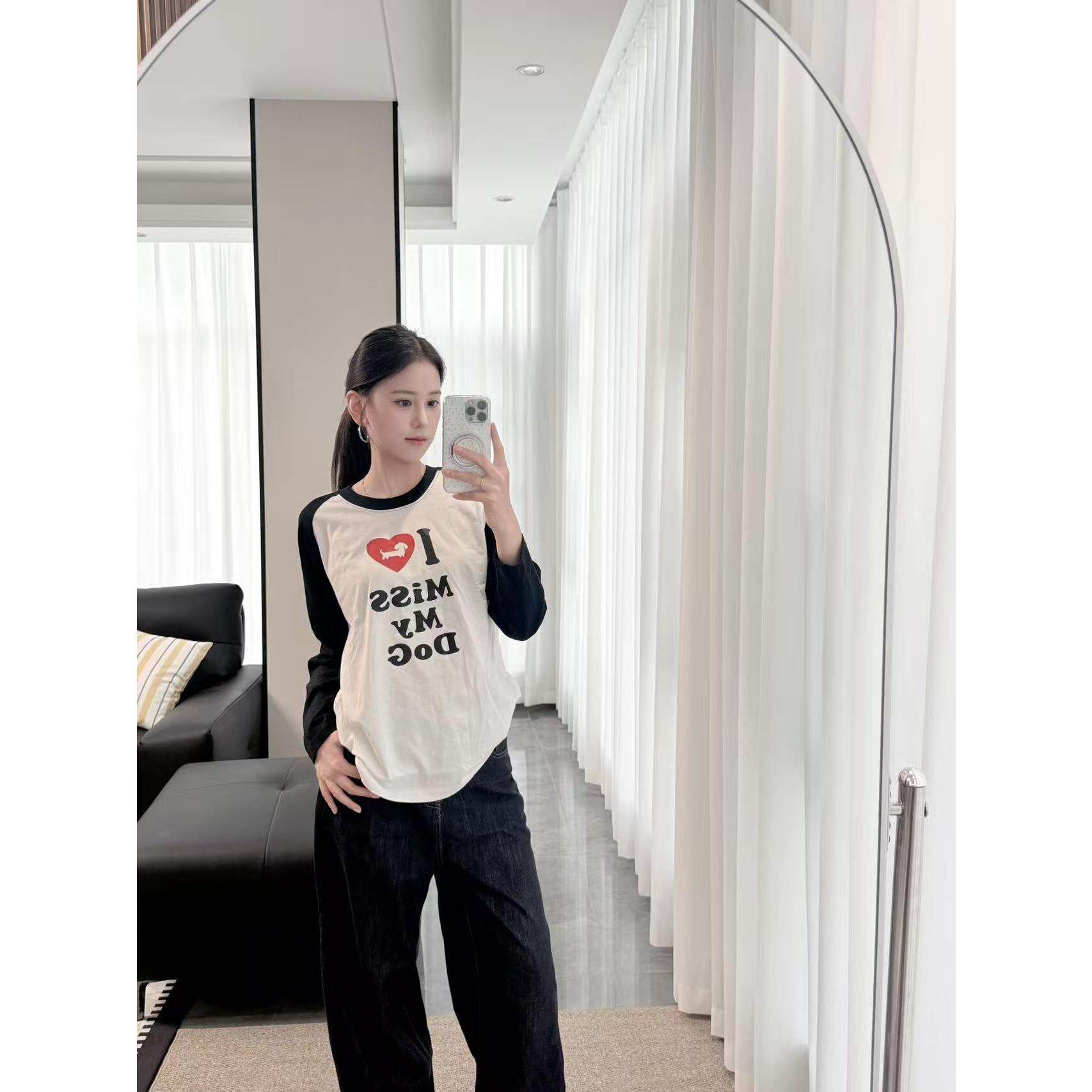 捡漏专柜撤回尾单大牌正品上衣印花秋季拼色长袖T恤女