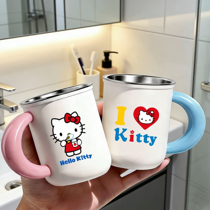情侣Hello Kitty创意洗漱杯儿童不锈钢情侣浴室杯子