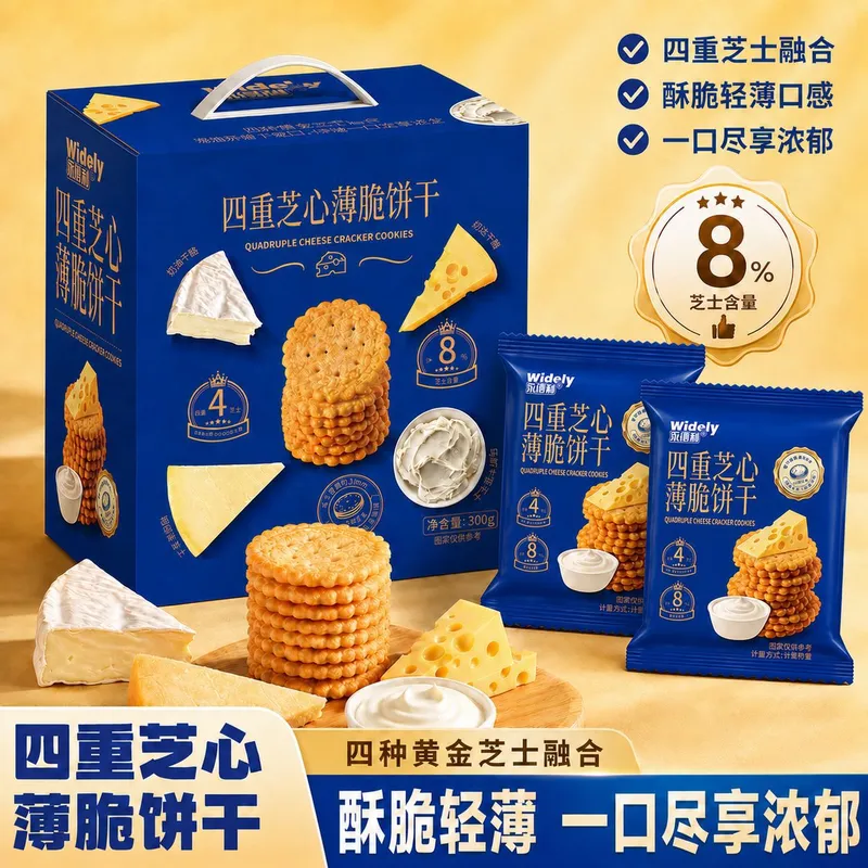 四重芝士夹心饼干礼盒装300g休闲零食办公室下午茶薄脆伴手礼盒