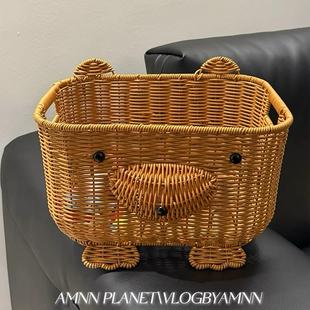 【新家的100个快递】小熊仿藤编收纳筐可爱大容量纯手工家用客厅