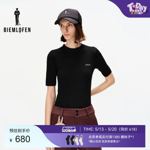 比音勒芬高尔夫春夏女士休闲简约多色上衣修身短袖针织衫