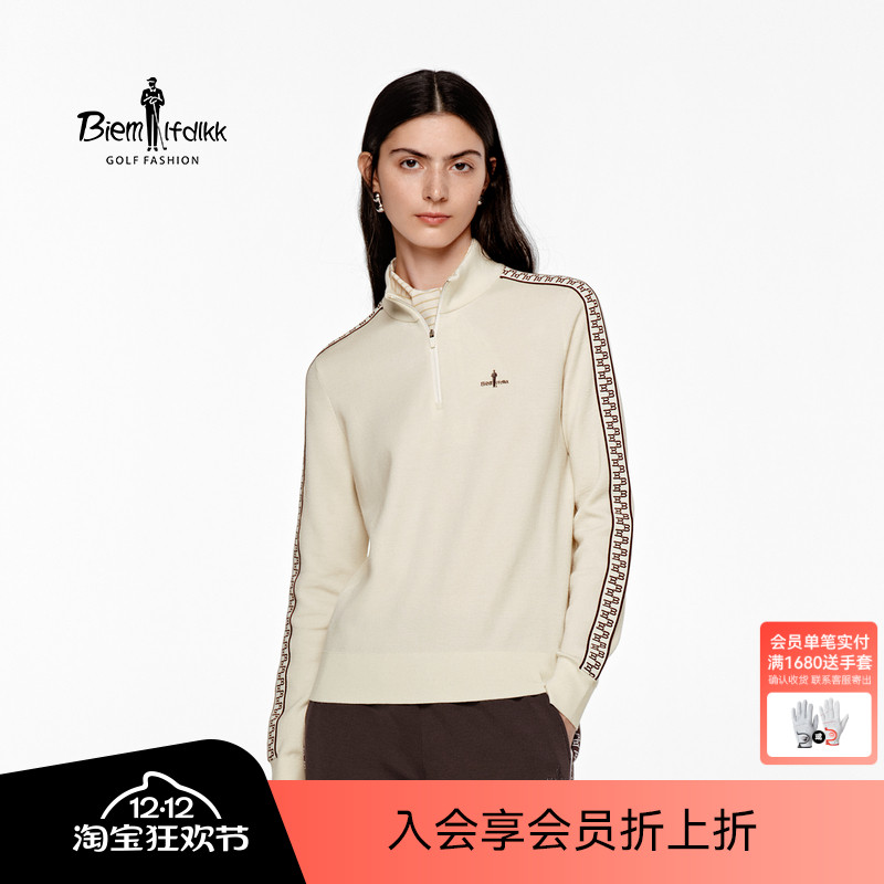 【多功能羊毛】比音勒芬高尔夫秋女士字母织带亲肤柔软立领羊毛衫