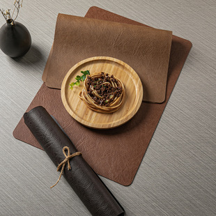 一人食餐垫【牛皮】纹双【面皮】革茶杯垫防水防油餐桌垫西餐厅隔