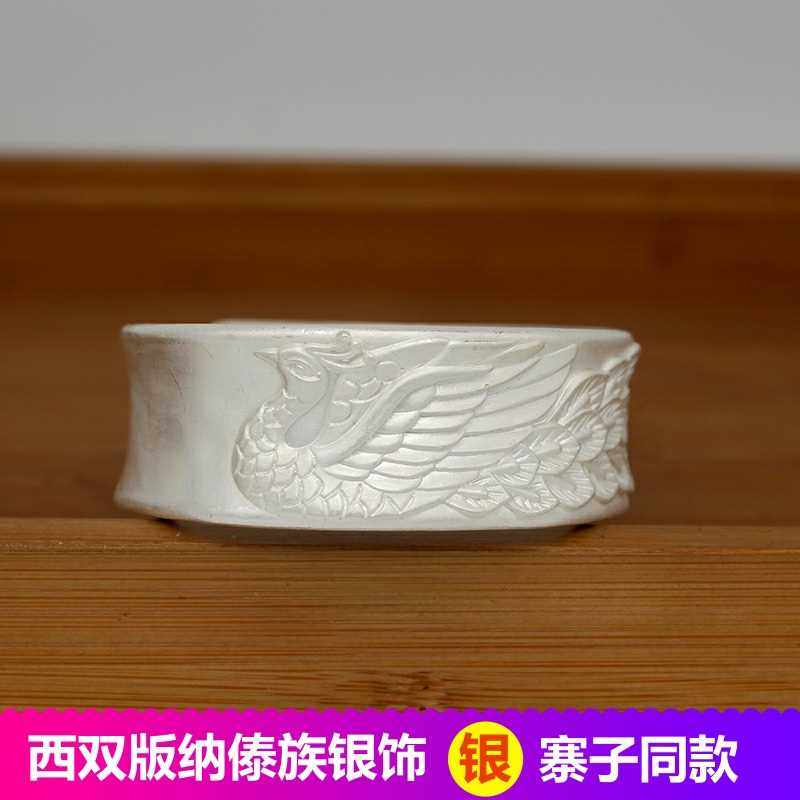 正品傣族药银雪花银孔雀银手镯女纯银s990时尚流行手工送妈妈女友